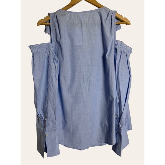 Club Monaco French Blue Shiyah Button Up Cold Shoulder Top Size Small - Picture 7 of 9